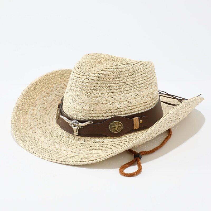 Big eaves jazz straw hat summer seaside vacation sun protection shade beach travel western denim outdoor riding hat