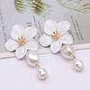 White Flower Drop Earrings Drop Shape Dangle Earrings Fashion Imitation Pearl Earrings  Gift