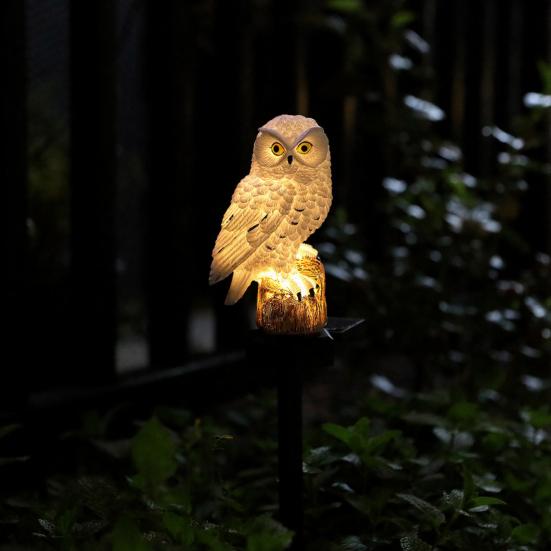 Solar Owl Lawn Light, Garden Owl Statue Solar Light, Outdoor LED Owl Light with Spike for Yard Patio Pathway