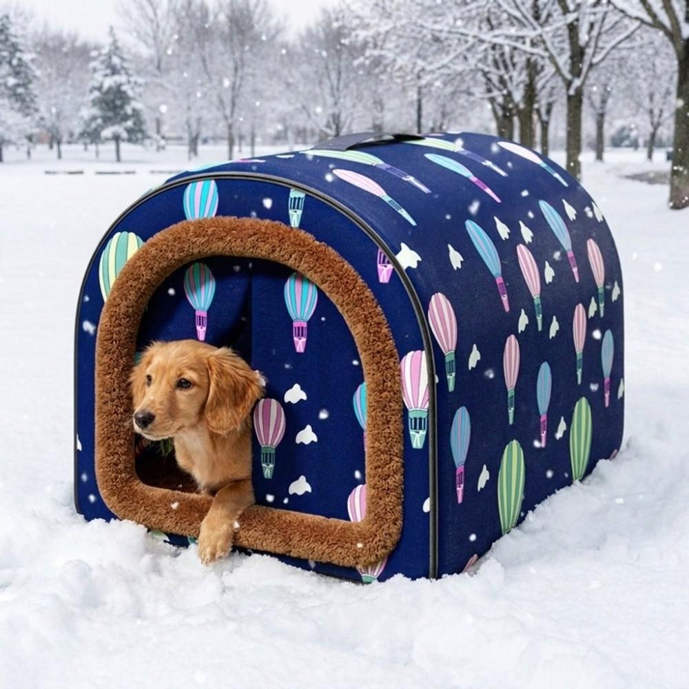 Anti-Slip Waterproof Dog House Plush Warm Cat Sleeping Cave Star Print Pet Sleeping Nest Winter
