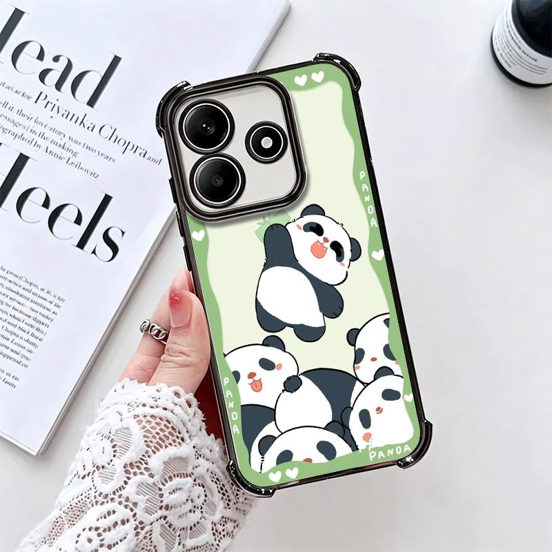 Cute Cartoon Panda Plating Phone Case For Xiaomi Redmi Note 14 15 Pro Plus 13 12 11 11S 11T 10 9S 9 5G Anti-Fall Airabag Cover