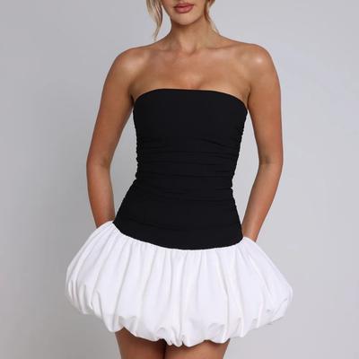 European and American Style Women's Backless Slimming Flower Bud Lantern Puffy Dress