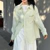 Grün Kariertes Damenhemd Umlegekragen Brusttasche Bestickt Langärmelige Bluse Frühling Neue Version Locker Lässig Damen Oberteil