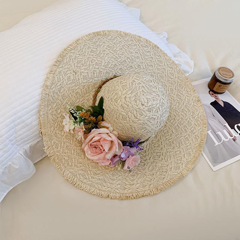 Summer Women's Bowknot Straw Hat New Beach Big Brimmed Hat Foldable Travel Seaside Vacation Travel Outdoor Sunscreen Caps
