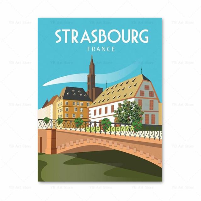 France Strasbourg Paris Marseille Milan Italy Travel Poster Canvas Painting Greece Wall Art Home Decor Living Room Decor As Gift