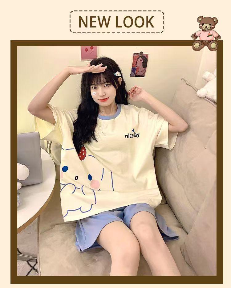 Women's Summer Cartoon Pajama Set - Cute Short Sleeve and Shorts, Plus Size, Lightweight Home or Outdoor Wear