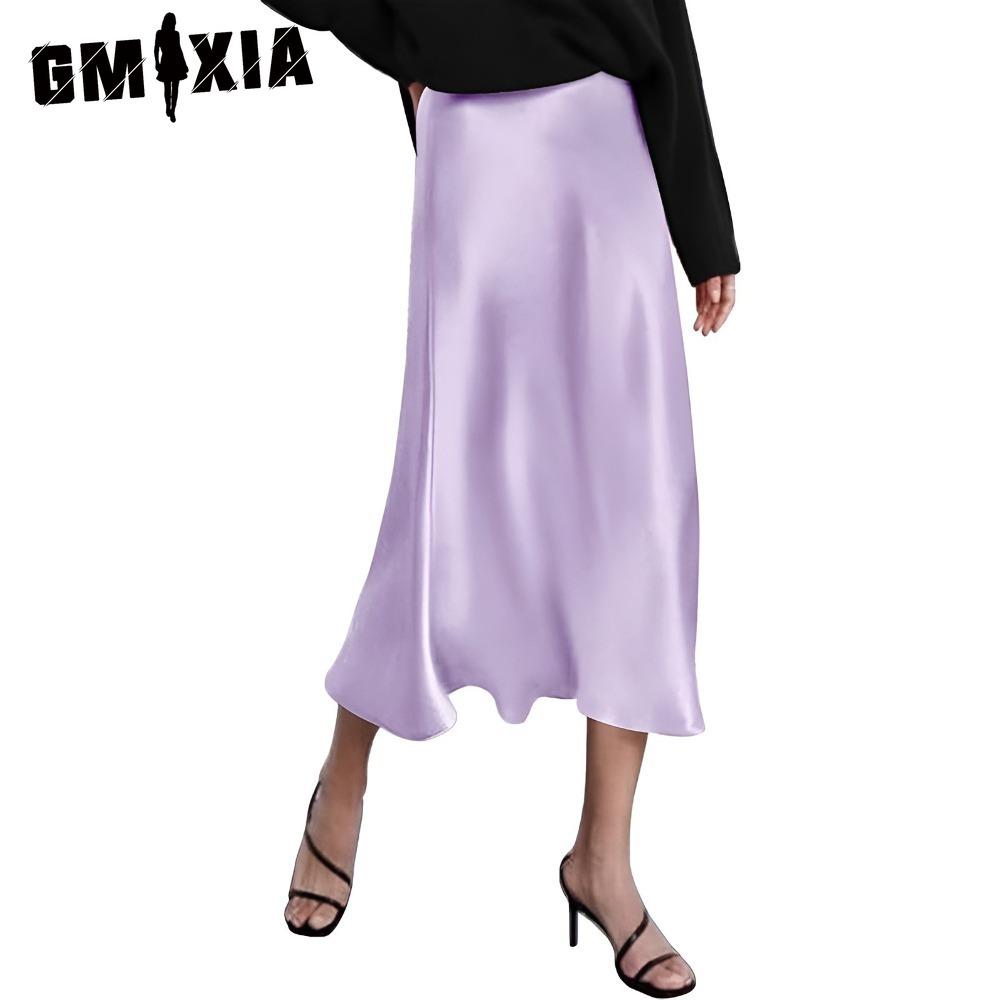 GMXIA Women's Fashion Casual Solid Color Print Summer Spring Skirt