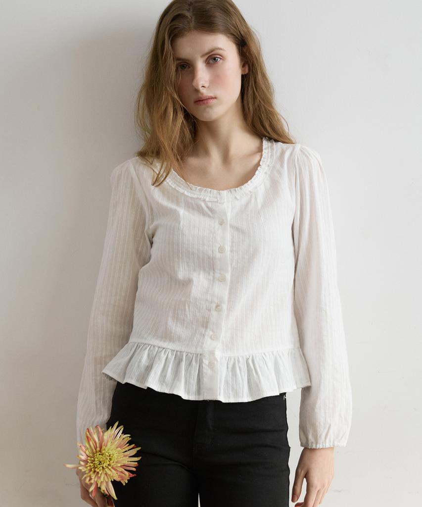 LETTER FROM MOON Notney Round Neck Frill Blouse (Ivory)