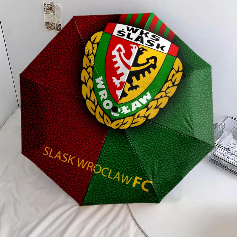 Śląsk Wrocław pattern, automatic folding umbrella, portable and foldable design, 8 ribs, a Christmas or birthday gift.