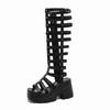 Fashion 10CM Women's Summer Boots Women Shoes Fashion Cutout High Top Sandals Breathable Striped Roman Shoes Platform Boots Thigh High
