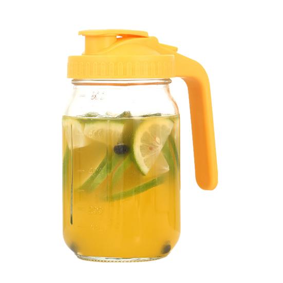 Glass Pitcher with Lid And Handle 32/64oz Wide Mouth Mason Jar Leak-proof Water Pitcher Creamer Container for Juice Coffee Tea