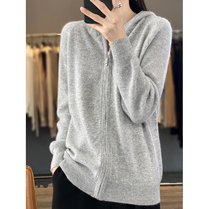 2023 Women's Hooded Wool Knit Cardigan - Fashionable, Loose-Fit, Autumn Style Sweater