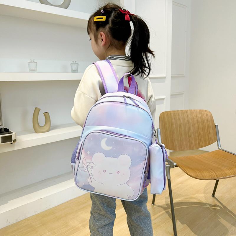 Adorable Children's Backpack For Girls With Cute Cartoon Bear Design Spacious And Lightweight Canvas Book Bag