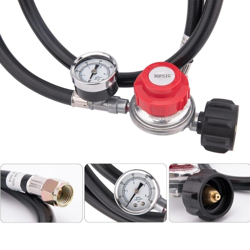 Propane Regulator High Pressure Gas Regulator Adjustable Hose Connector with Gauge Suitable for Home Commercial Kitchens A6HB