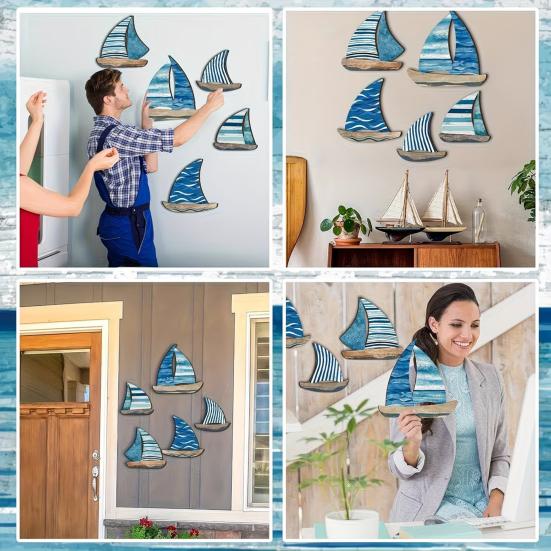 Wood Nautical Wall Decor Vintage Sailboat/Fish Wall Art Coastal Theme Wall Sculpture for Home Lake House Ocean Bathroom Decor