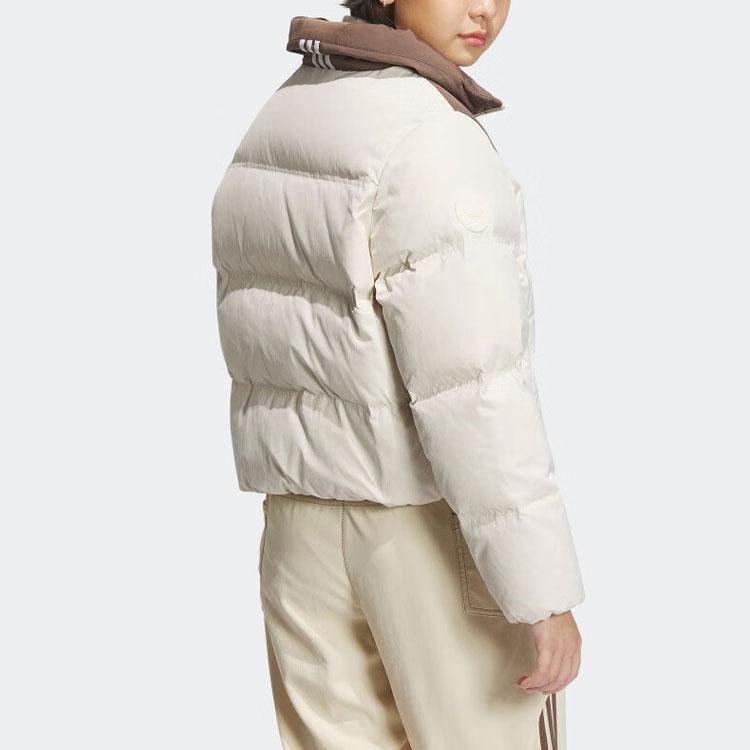 Adidas Originals 600 Puffy Three-Stripes Color-Block Stand Collar Down Jacket Women Outerwear Magic-White IU4813
