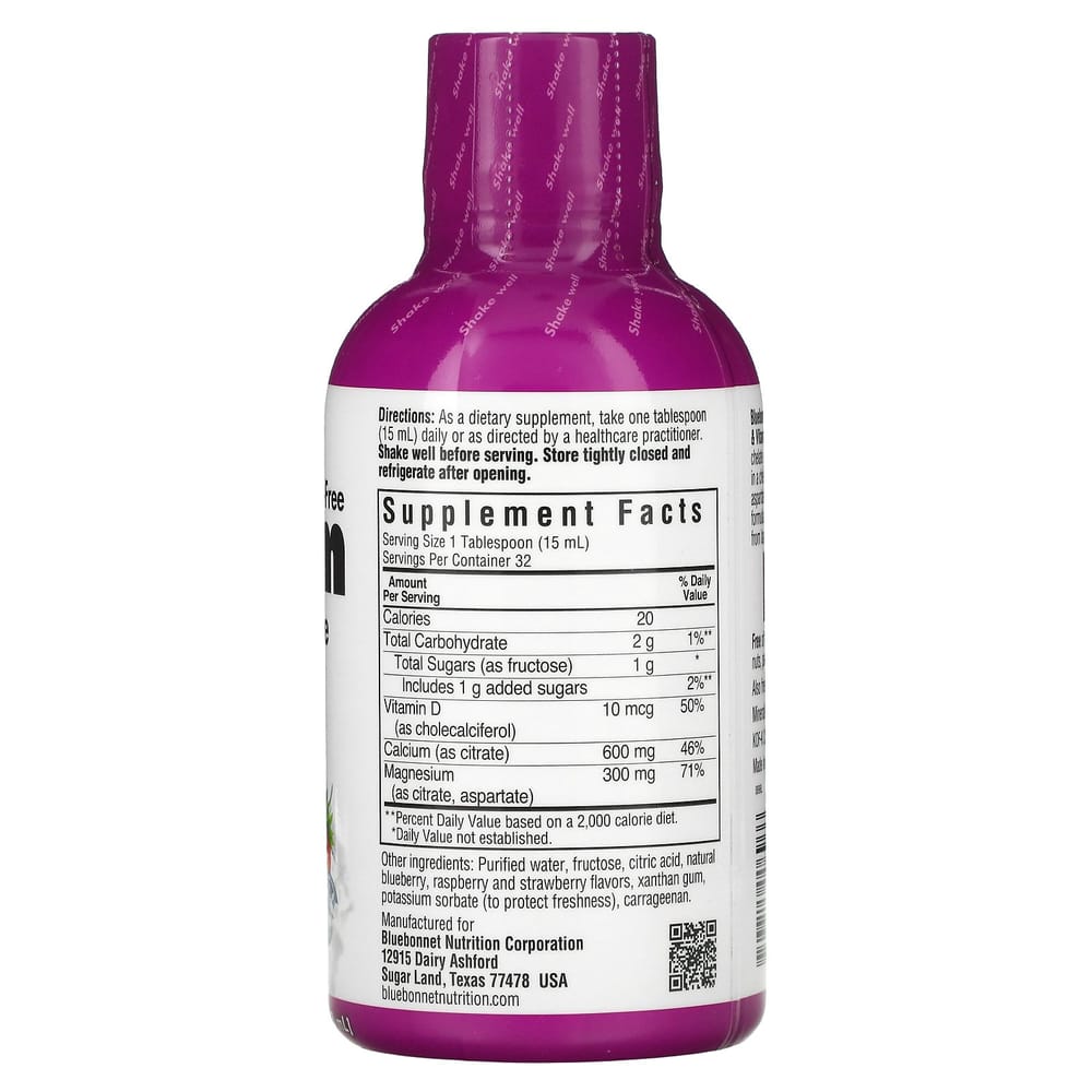 Bluebonnet Nutrition Liquid Calcium Magnesium Citrate Plus Vitamin D3 Mixed Berry Flavor 472ml (16 Fl Oz)