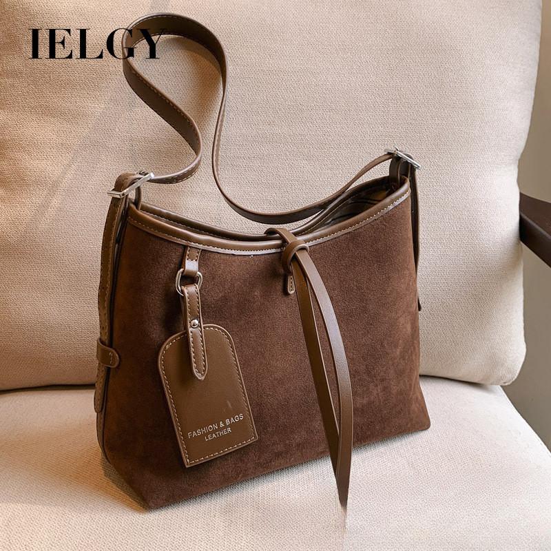 Ielgy Retro Commuter Suede Bag Fashion Texture Ladies One-Shoulder Messenger Tote Bag