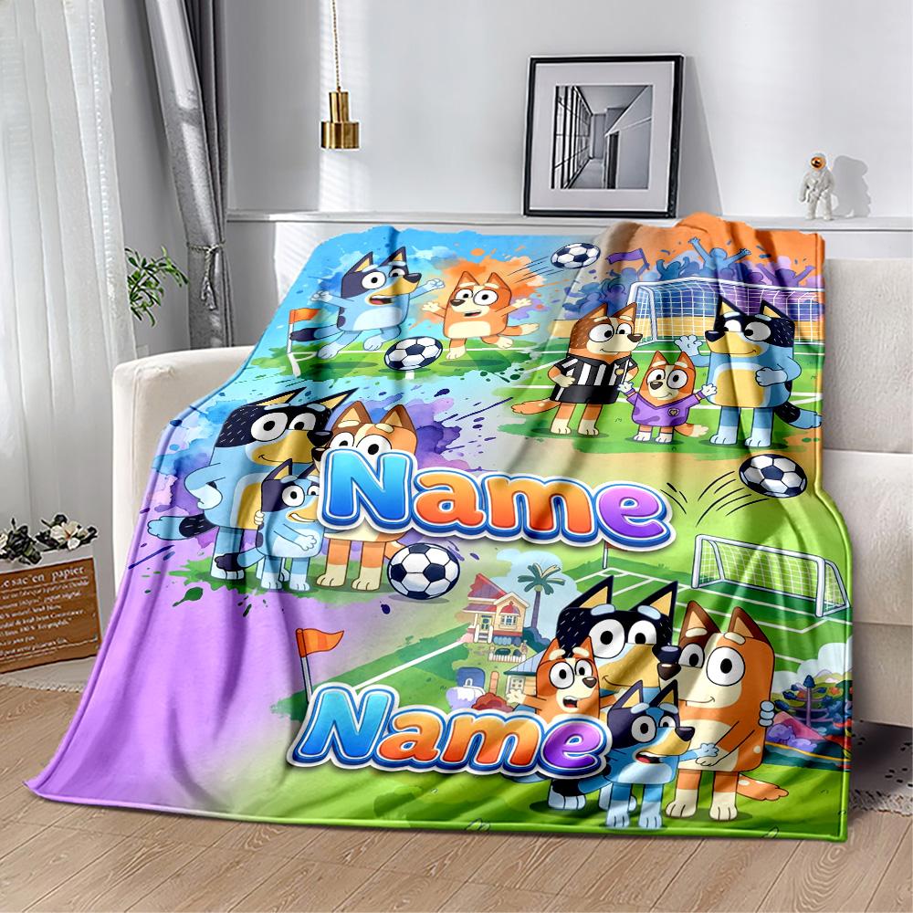 Bluey's Soccer Celebration Customize Your Name Blanket Lightweight Customizable Blanket Ultra-Soft Perfect for Couch Seaside Living Room Livingroom