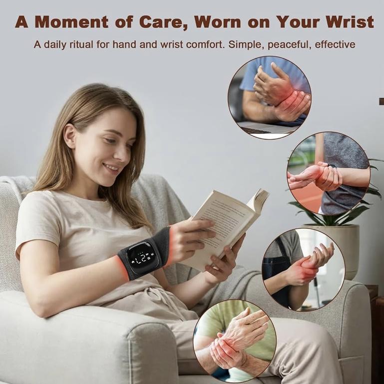Cordless Rechargeable Red Light Heating Wrist Band, Smart Digital Temp Control Flexible Soft Heating Wrap Strap