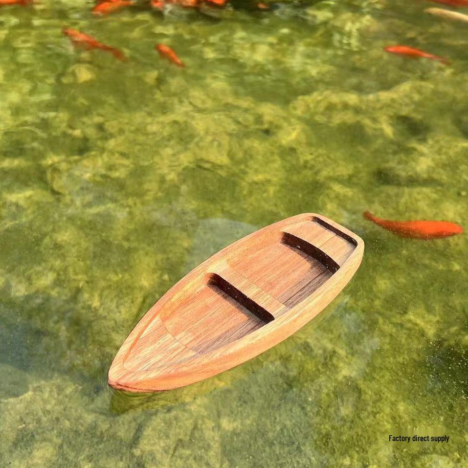 Retro Solid Wood Boat Model: Floating Fish Tank Ornament & Home Decor Toy