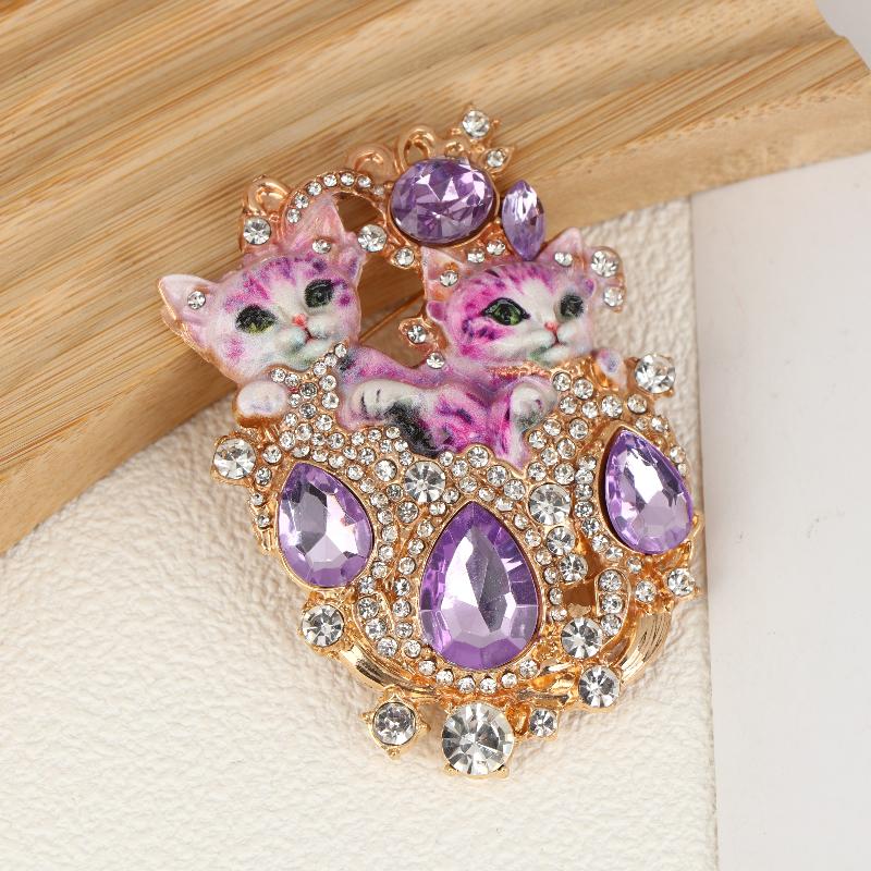 Vintage Baroque Jewelry Brooch Set With Double Cat Design Women Elegant Rhinestone Embellishments Perfect Daily Wear Or Gifting