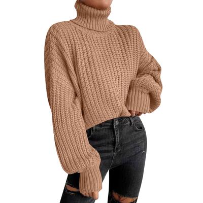 Women's Fashion High Neck Knit Pullover Top Long Sleeve Casual Sweater