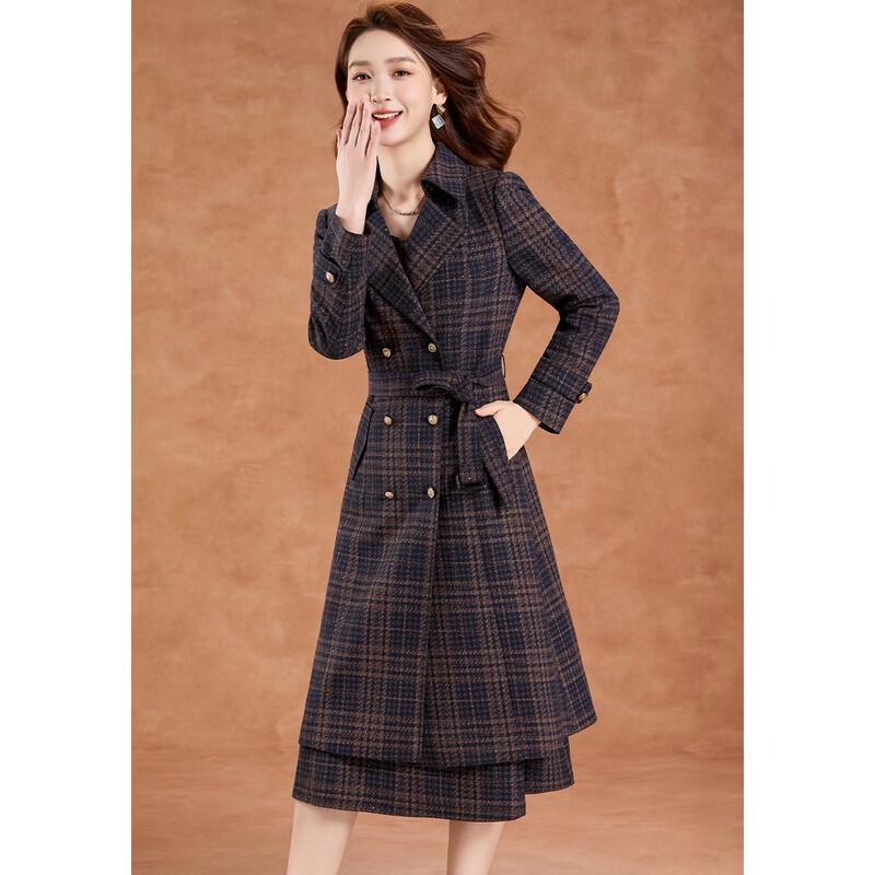 Elegant Checkered Blazer & Long-Sleeve Dress Set
