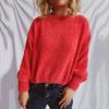 Women's Fashion Casual Round Neck Pullover Solid Color Long-sleeve Sweater Top