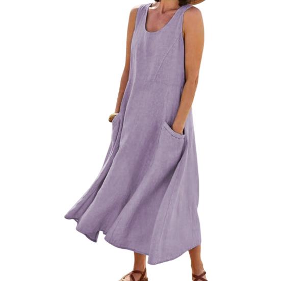 Dámské letní šaty O výstřih A-line Volný lem Kapsy bez rukávů Měkké Prodyšné Ležérní Délka do půli lýtek Sluneční šaty Denní šaty Midi