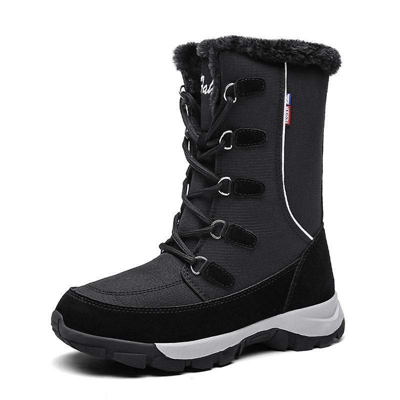 New Fashion Waterproof Warm Winter Boots Women Snow Boots Pu Leather Ankle Boots Mid -Calf Lace -Up Non -Slip Ladies Shoes Size 42