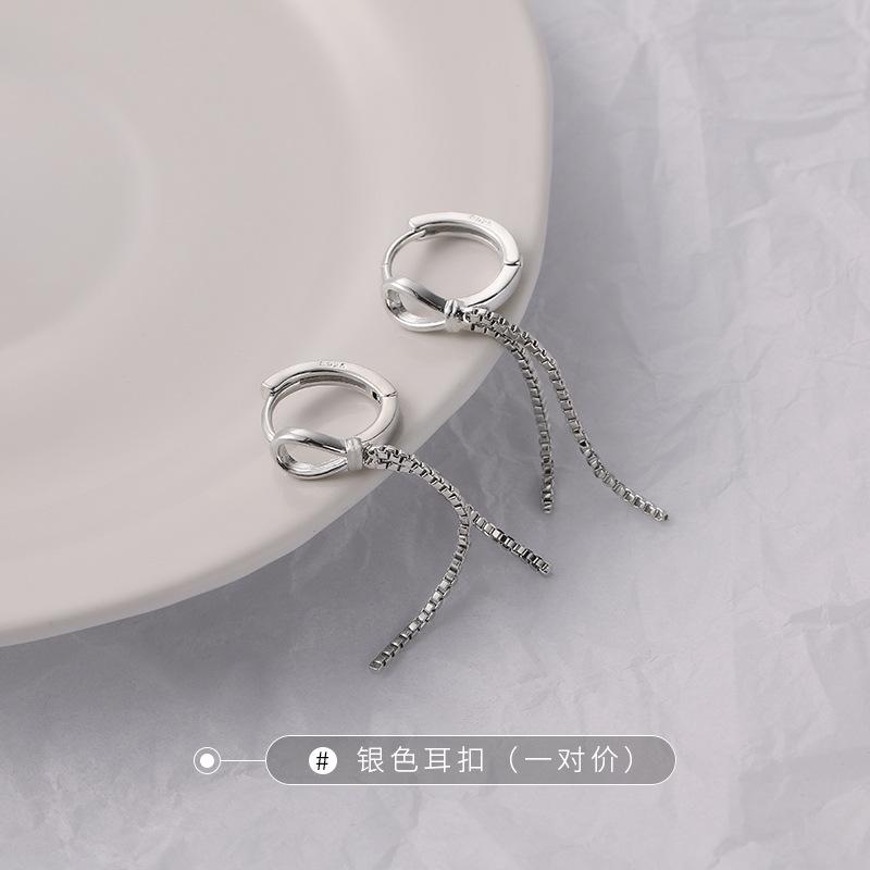 Tassel S925 sterling silver earrings women s long chain personalized earrings niche design advanced cold wind 925 silver белого золота