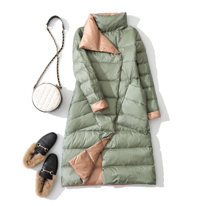 Wear down jackets on both sides, new women's slim fit, white duck down, thin medium and long styles, and long for knee winter.