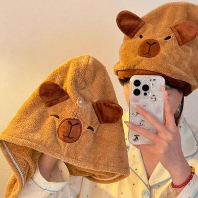 Cute Capybara Quick-Dry Hair Wrap for Women and Kids - Super Absorbent Coral Fleece Bath Cap