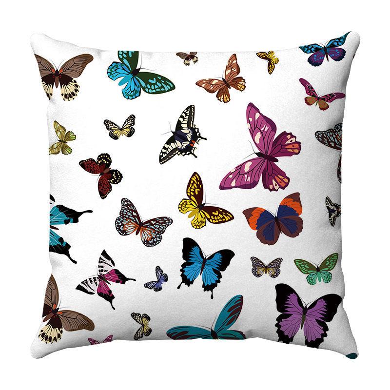 Seamless Watercolor Butterfly Digital Printing Short Plush Pillow Covers for Car Sofa Office Cushion Cover Home Goods 60x60cm