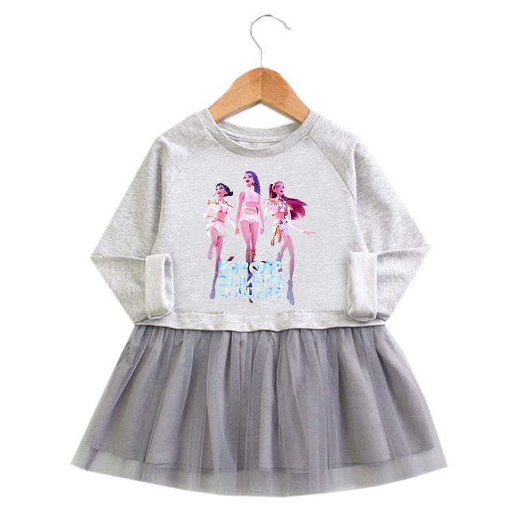 Vestido de Malla Plisado de Algodón con Estampado de Cazadores Kpop Rumi Zoey Mira para Niñas