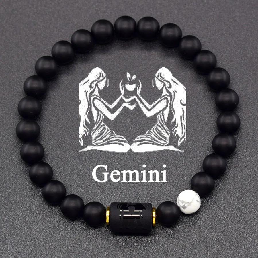 12 Zodiac Signs Natural Stone Bracelets Leo Capricorn Taurus Cancer Bracelets Women Men Couple Friendship Jewelry Gift Bracelets Black Color