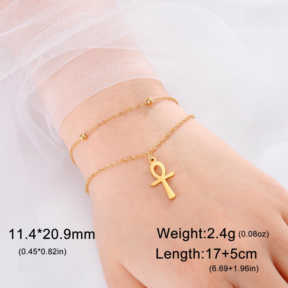 Dawapara Ankh Cross Ankle Bracelet Religious Egyptian Key of Life Cross Bracelet for Men Women Stainless Steel Jewelry