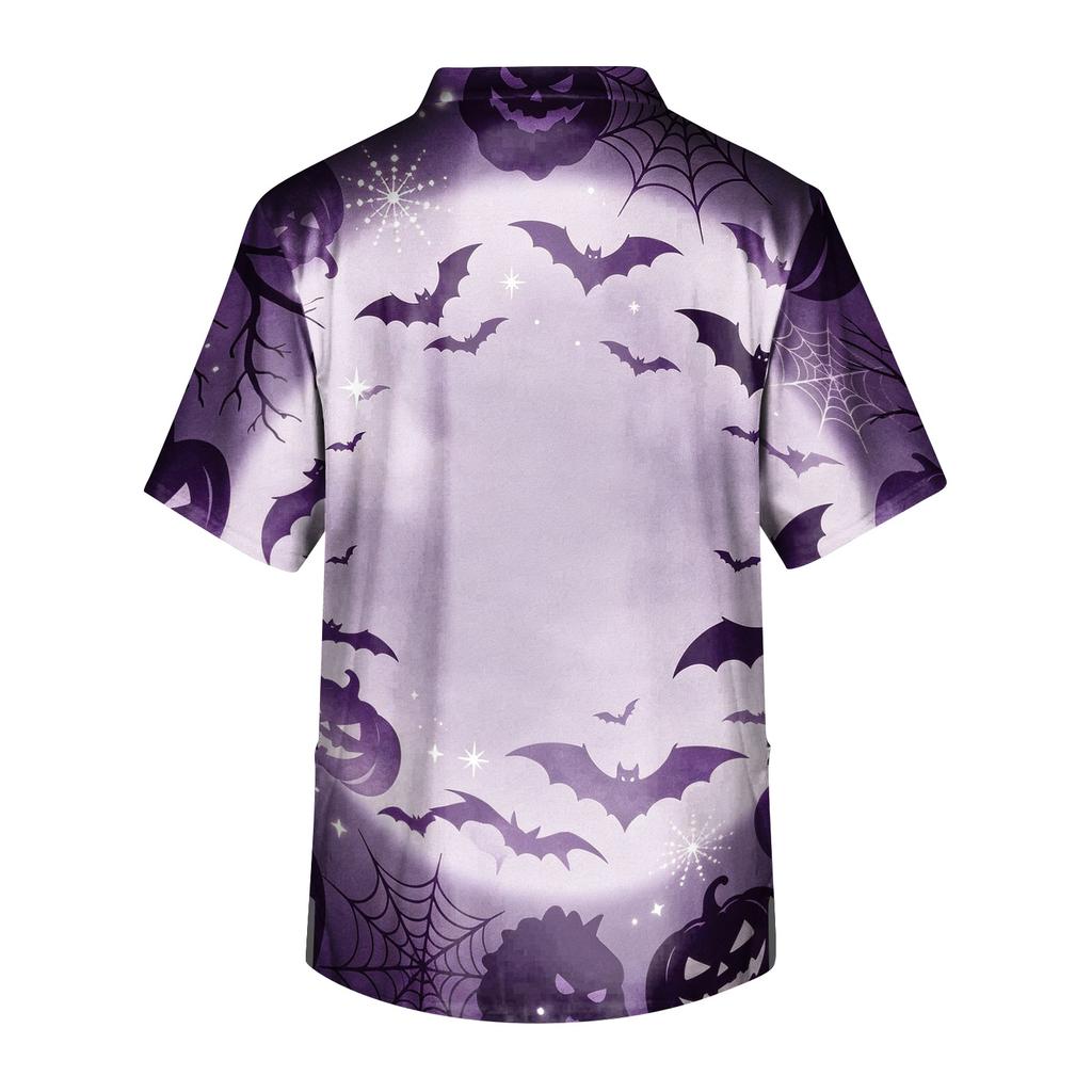 Men's Halloween Print Medical Scrub Top V Neck Pocket Comfortable Fit Daily Workwear for Healthcare Professionals