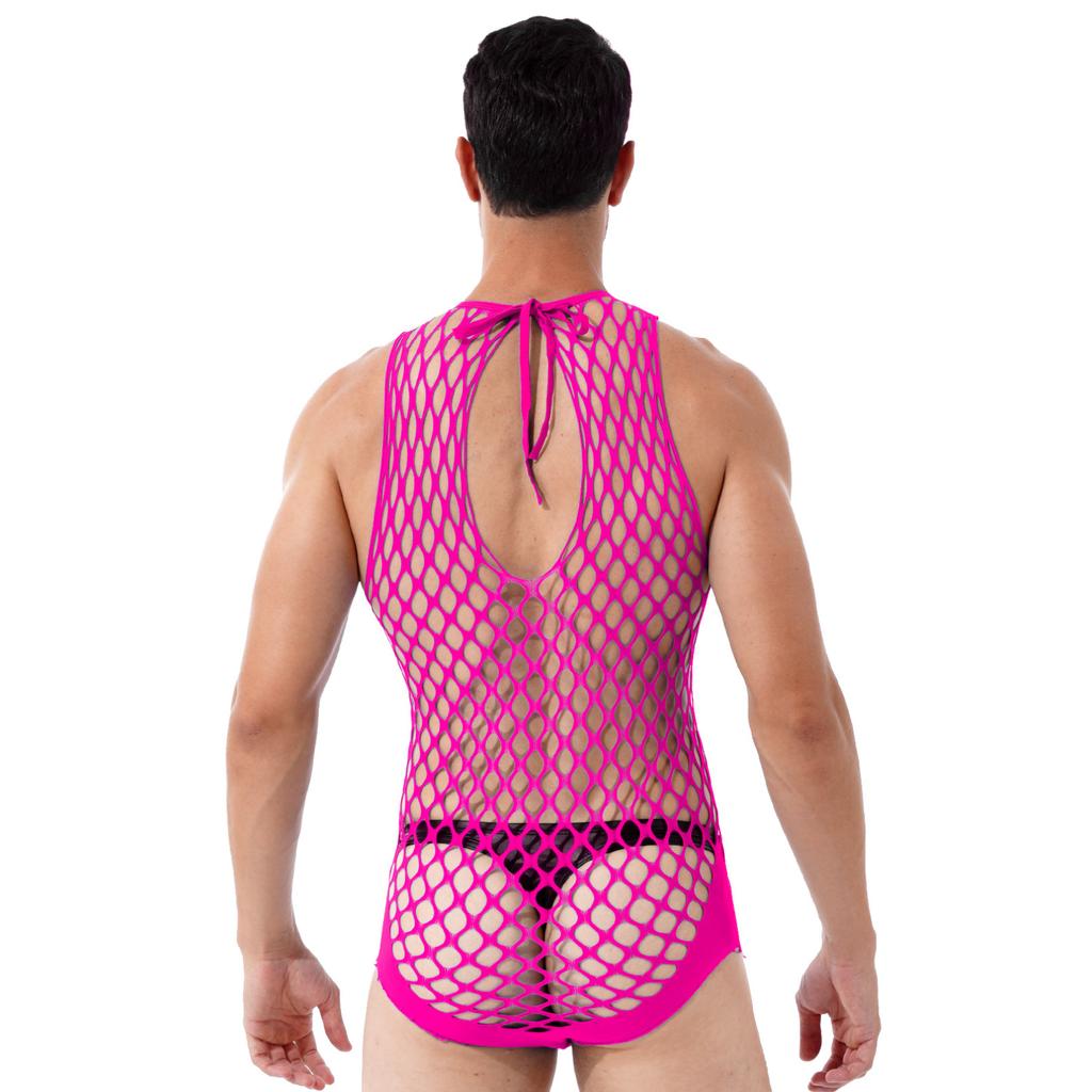 Men Swimwear Fishnet Cover Up Dress Stretchy Swimsuit for Bathing Suits
