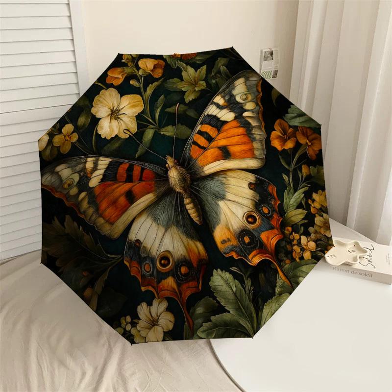 1pc Butterfly Flowers Automatic Folding Umbrella, Heavy Duty 8 Rib Iron Frame,  Suitable for Travel, Daily Use, Birthday, Decor Gift m0104090