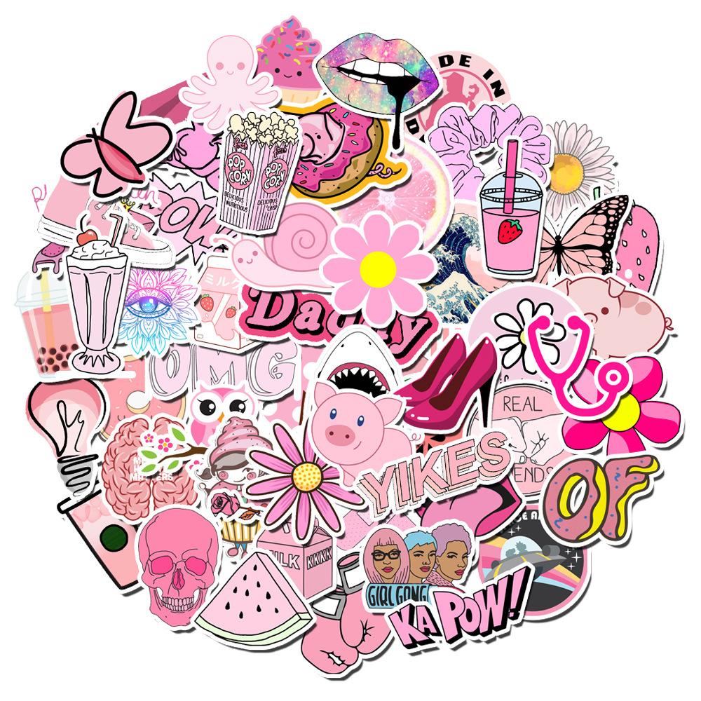 100 VSCO Style Pink Girl Non-infringement Suitcase Stickers Waterproof Graffiti Travel Case Stickers