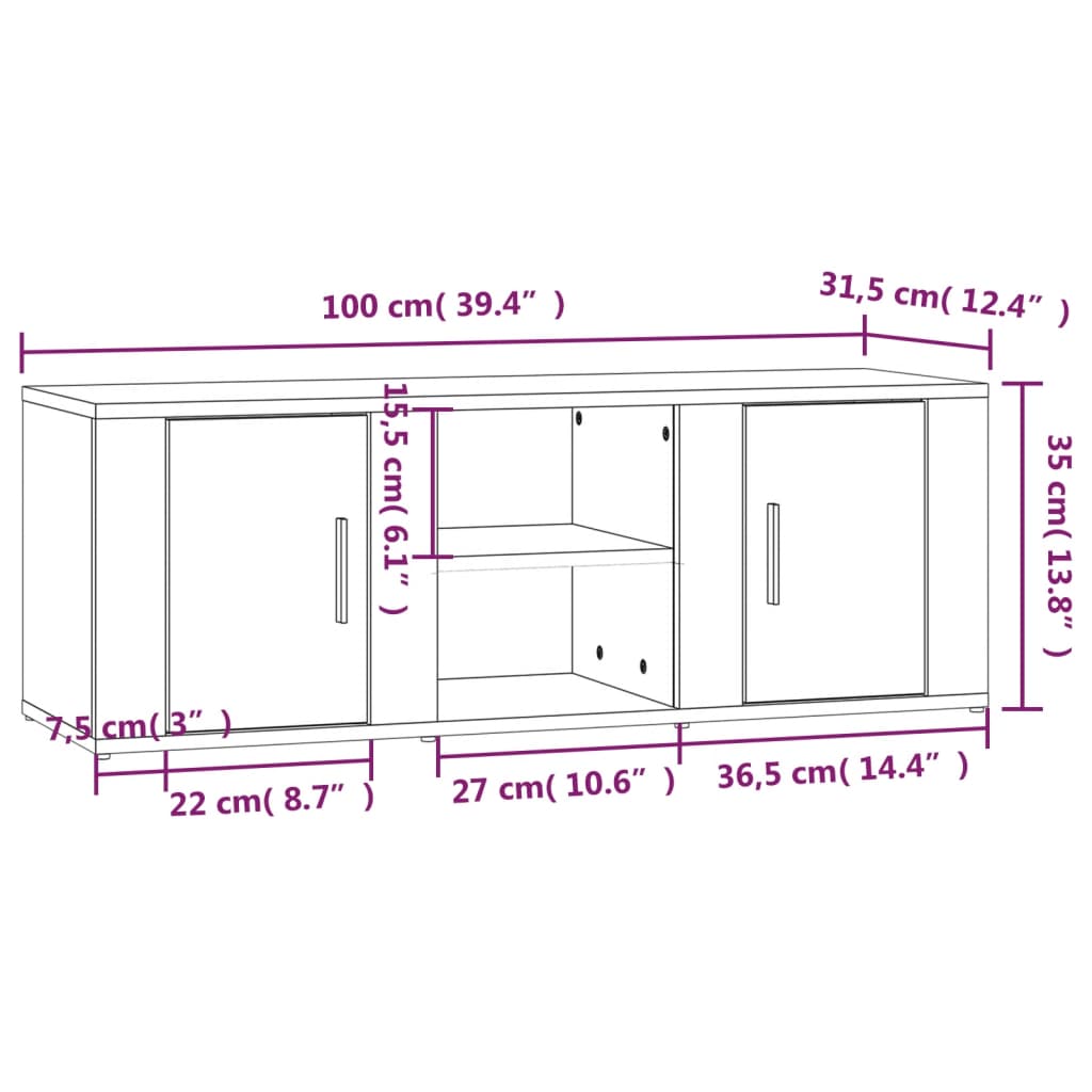 TV Cabinet In Sonoma Oak Finish 100 X 31.5 X 35 Cm Particleboard