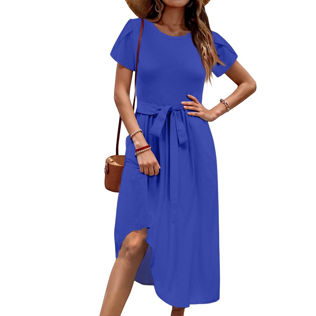 Women's Casual Round Neck Midi Dress Basic Classic Outdoor Everyday Short Sleeve Loose Dress