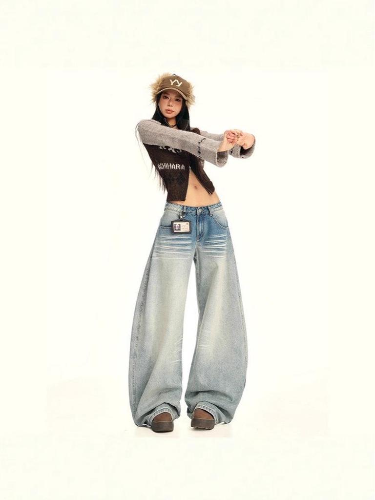 2025 Autumn Light Wash Low Rise Straight Wide Leg Jeans