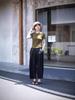 Women's Slimming Round Neck Olive Green Ribbed Cotton T-shirt