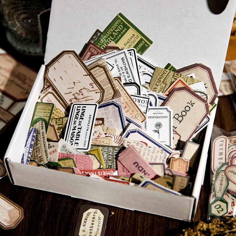 1000 pcs vintage era label stickers boxed large capacity material bag Label Pocket decor collage Scrapbooking accessories