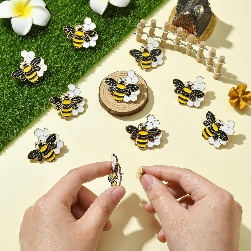 Airssory 5 Pcs Golden Color Bee with Beehive Enamel Alloy Brooches Lovely Insect Animal Badge Pins for DIY Clothes Backpack Decooration Craft Banquet