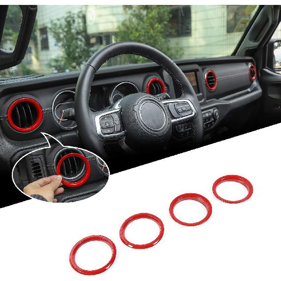 JeCar Kırmızı İç Gösterge Paneli Klima Havalandırma Izgarası Kaplama Kapağı 2018-2023 Jeep Wrangler JL JLU Gladiator JT İç Aksesuarları İçin (4 adet)
