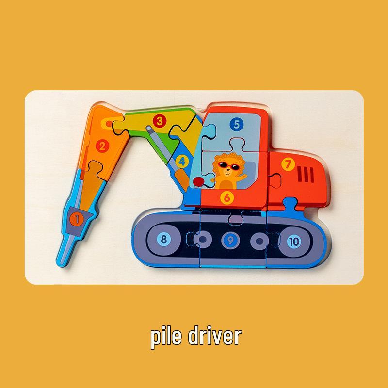 Kids' 3D Wooden Engineering Vehicle Puzzle & Matching Board Toy